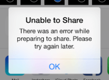 Unable Share Pictures please try again later error iPhone 6 plus