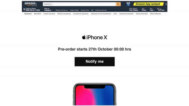 pre order page for iPhone x on Amazon